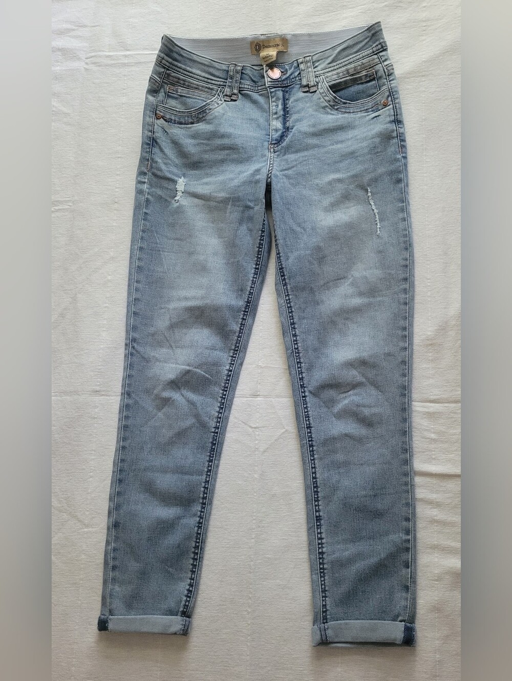 Democracy Light Blue Skinny Jeans with Subtle Distress